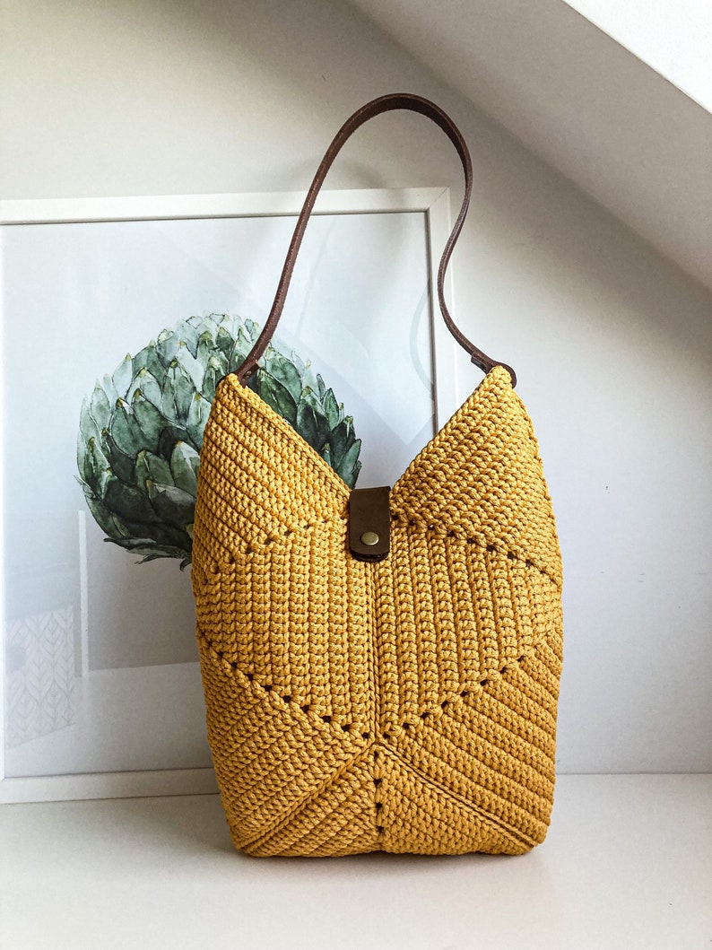 Crochet cute bag Tote handbag Scandinavian style crochet bag Handmade knitted bag image 9