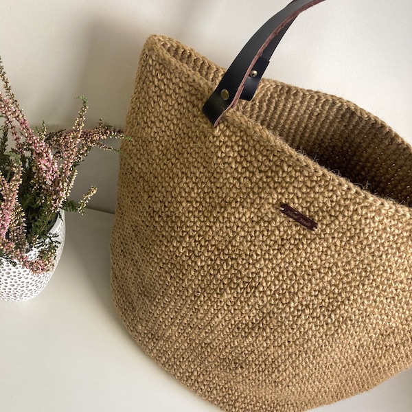 Gehäkelte Jutetasche Jutetasche Große Strandtasche Öko-Einkaufstasche Große Einkaufstasche Gehäkelte Jute-Einkaufstasche Schulter-Strandtasche Gehäkelte Jute-Strandtasche