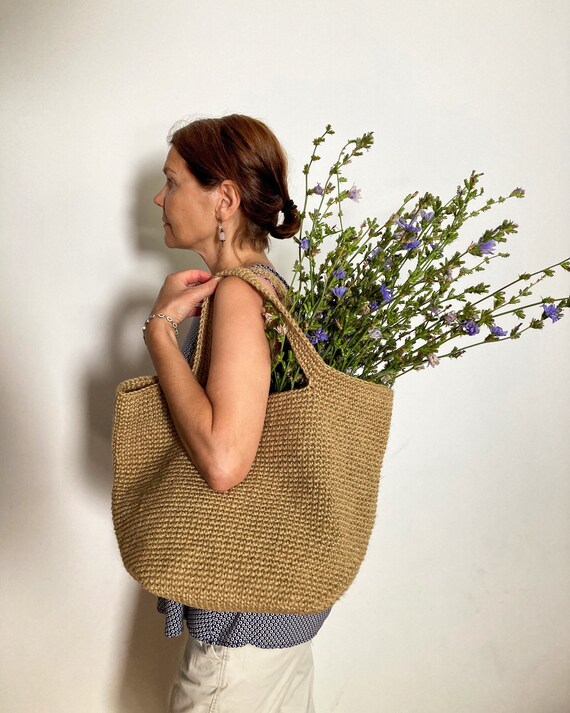 Crochet jute bag Large beach bag Eco shopping bag Large tote | Etsy