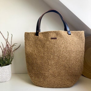 Casual crochet large tote bag Crochet jute bag Jute large beach bag Shoulder crochet jute beach bag