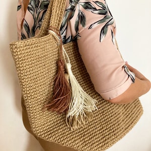 Crochet jute bag Large beach bag Eco shopping bag Large tote bag Crochet jute tote bag Shoulder beach bag Crochet jute beach bag