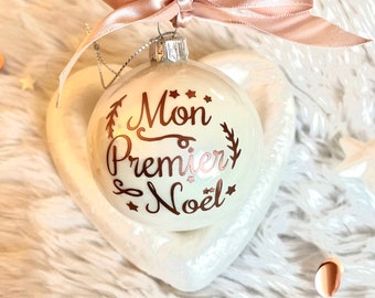 Boule de Noël en verre personnalisée avec prénom,Boule Premier Noël,Première boule de Noël,Boule de Noël avec prénom, Boule de noël en verre