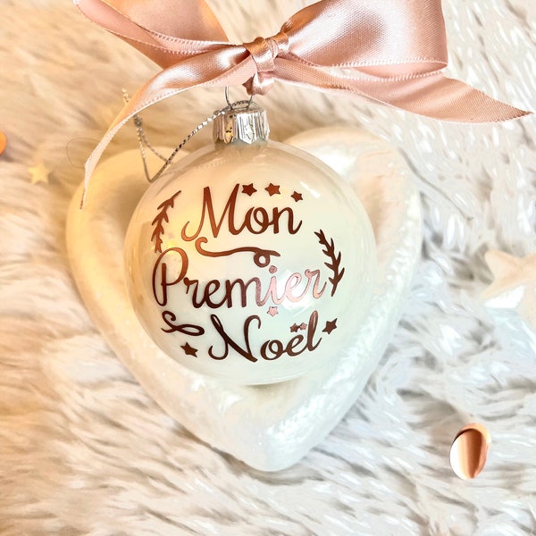 Boule de Noël en verre personnalisée avec prénom,Boule Premier Noël,Première boule de Noël,Boule de Noël avec prénom, Boule de noël en verre