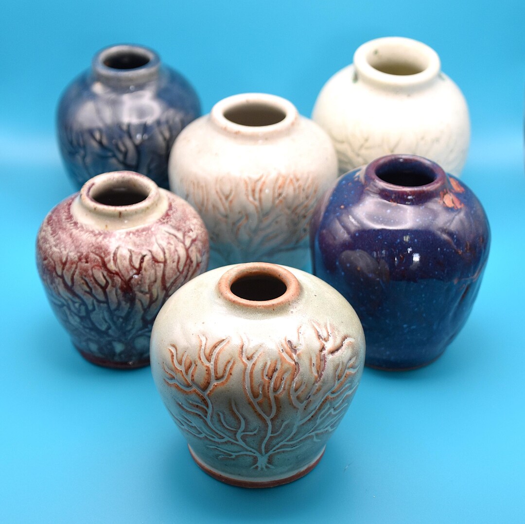 Handmade Ceramic Bud Vase, Sea Fan Carved Pottery, Ocean Inspired ...