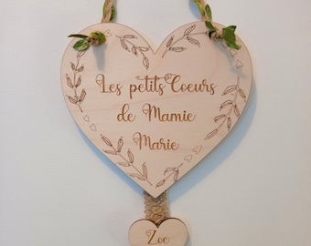 Pancarte Mamie "petits coeurs" plaque d'arbre généalogique personnalisé, signe de nom de famille, fête des grand-mères, cadeau mamie