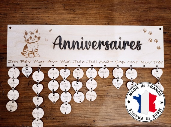 Calendrier Mural DIY En Bois 2025 - Avec 100 Disques (ronds Et Cœurs) Pour Noter Anniversaires Et Dates Importantes