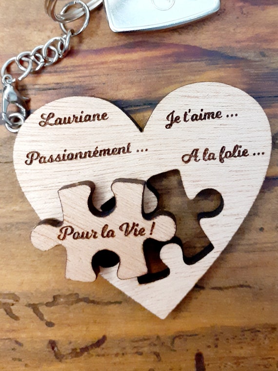 Porte-clé puzzle personnalisé en bois Cadeau amoureux