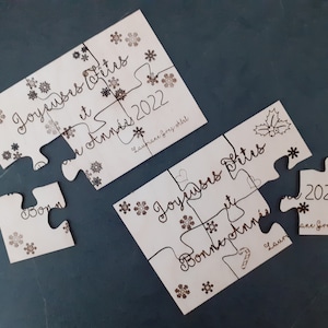 Carte de voeux puzzle bois personnalisée