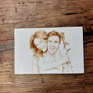 Custom Photo Engraved on Wood, Laser Engraving, Wood Portrait, Custom Photo, Woodcut, Engraved Photograph
