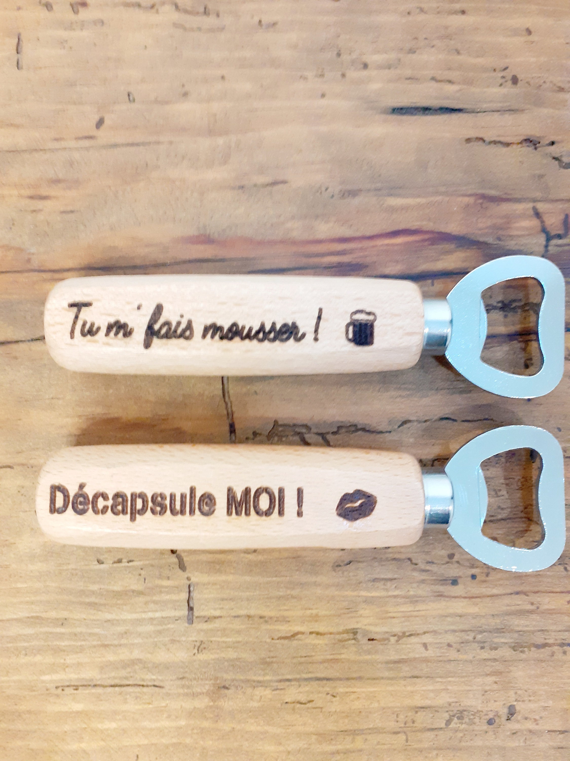 Décapsuleur en Bois Personnalisé, Ouvre-Bouteilles, Ouvre Bière Original avec Message de Votre Choix