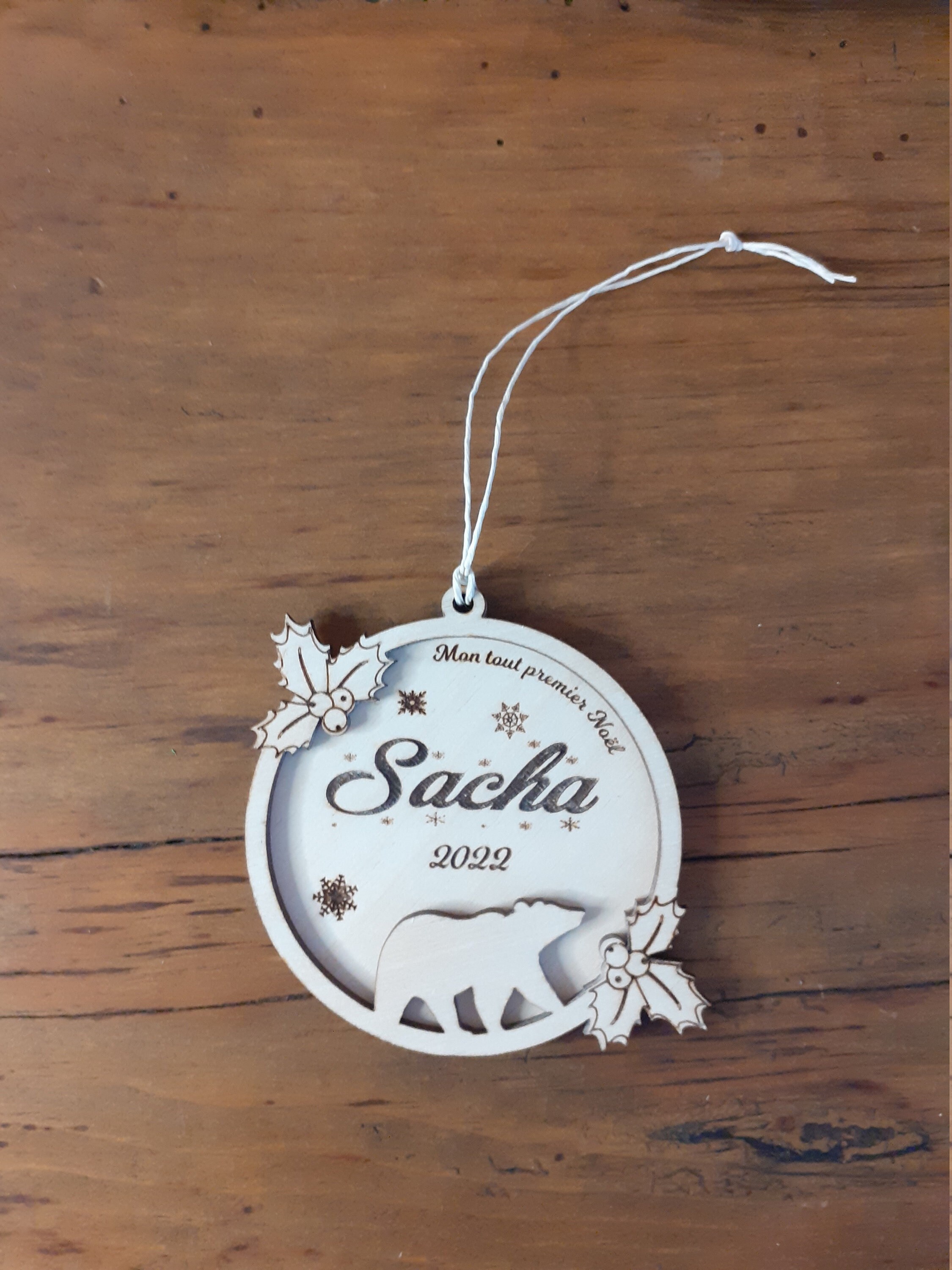 Boule de Noël Personnalisé, Ours Polaire, Artisanat Français