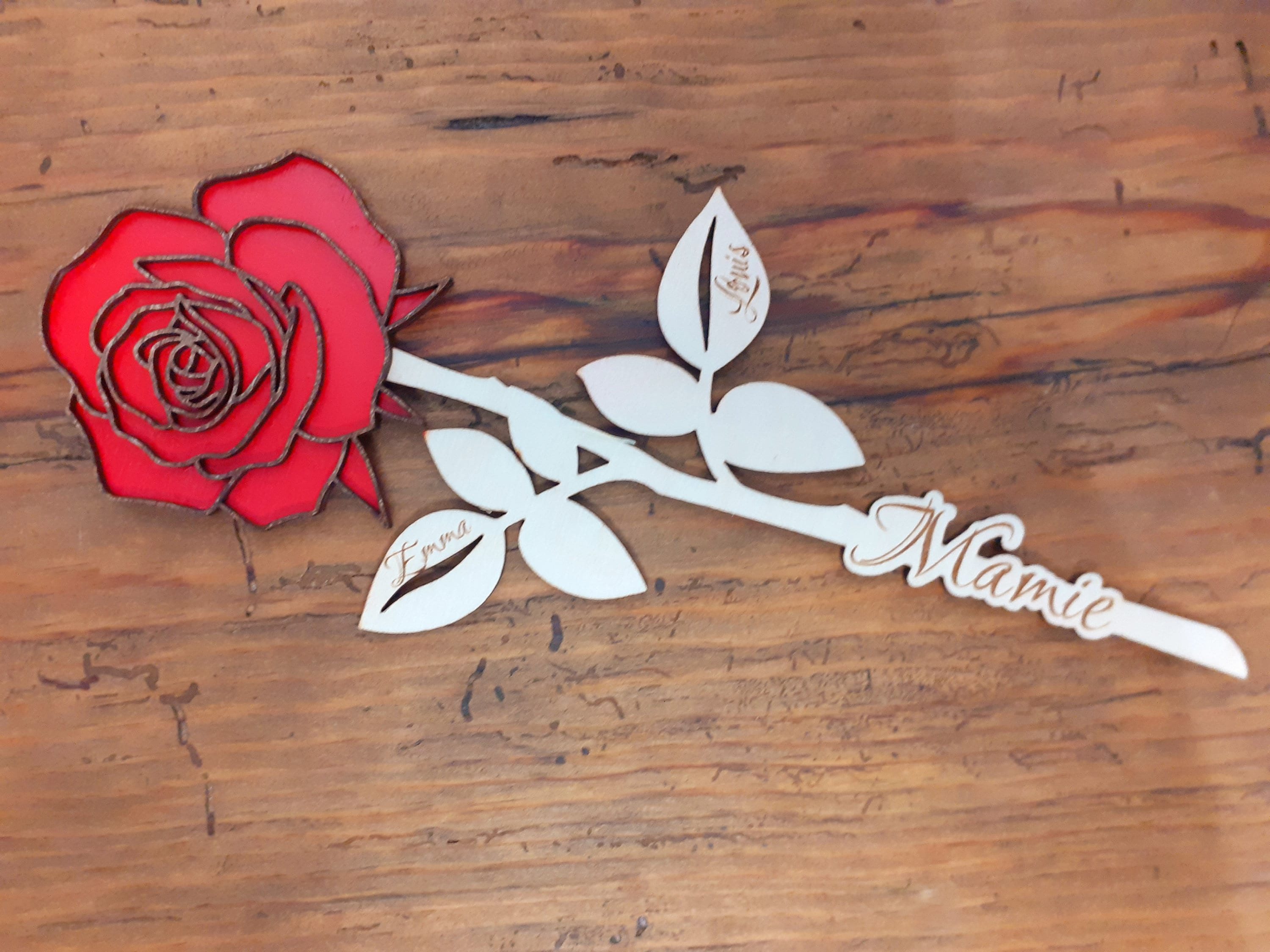 Rose Éternelle Bois Finement Gravé, Cadeau Fête Des Mères, Grands Maître, Maîtresse, Nounou, Personn