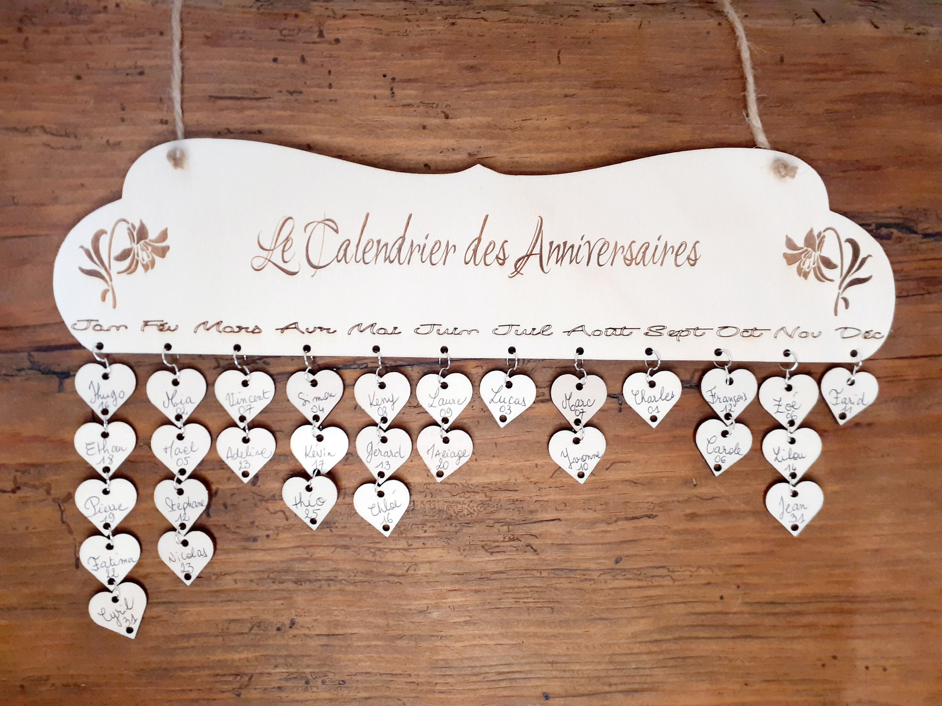 Calendrier Des Anniversaires en Bois à Personnaliser, Pense Bête, Calendrier Perpétuel de Dates Ne P