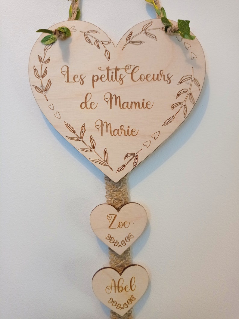 Pancarte Mamie petits coeurs plaque d'arbre généalogique personnalisé, signe de nom de famille, fête des grand-mères, cadeau mamie image 3