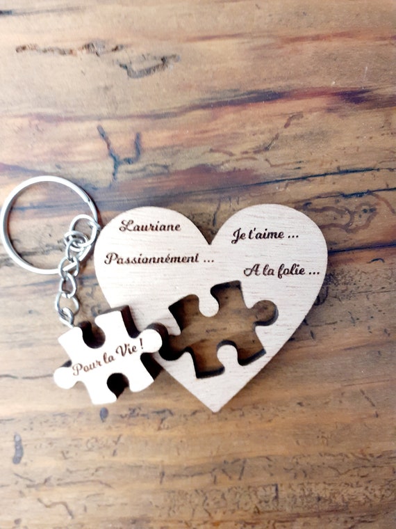 Porte clés personnalisé couple en bois, puzzle porte clés, cadeau homme,  femme, cadeau saint valentin -  Canada