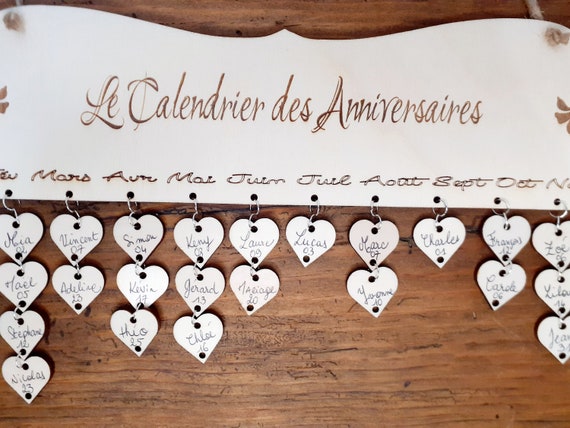 Calendrier perpetuel, anniversaire, bois, chantournage.