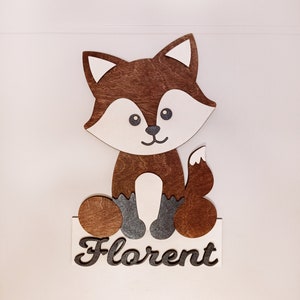 Regalo de nacimiento, habitación bebé, decoración, zorro de pared, nombre, zorro niño, zorro de madera, personalizado, carta de madera
