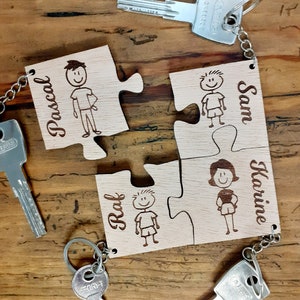 Personalized wooden family key ring, key ring puzzle, personalized family members key ring, personalized family gift