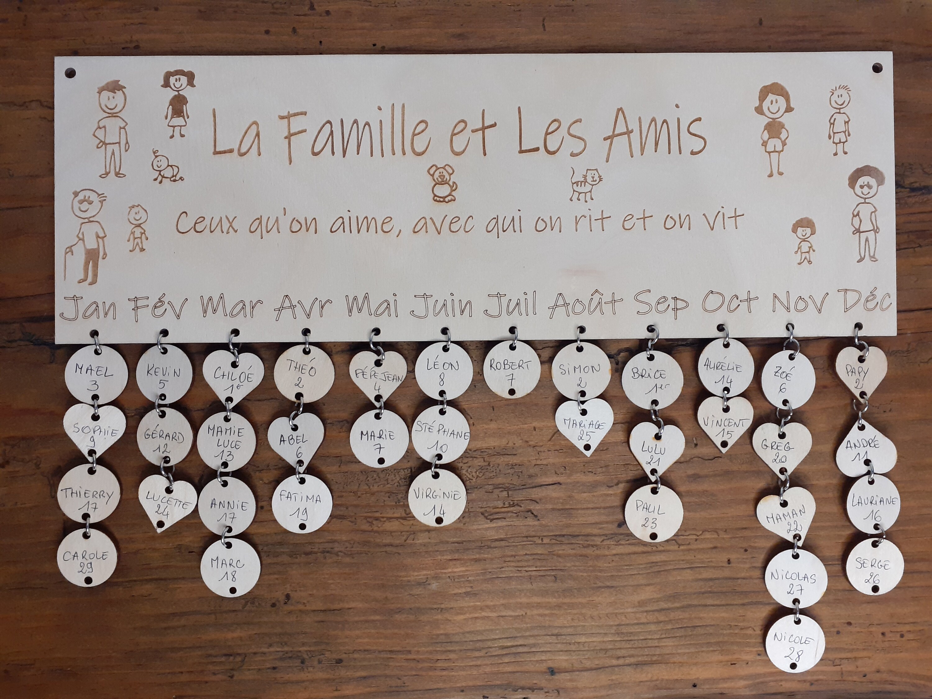 Calendrier Anniversaire et Événement à Personnaliser en Bois, Calendrier Perpétuel de Dates Célébrer