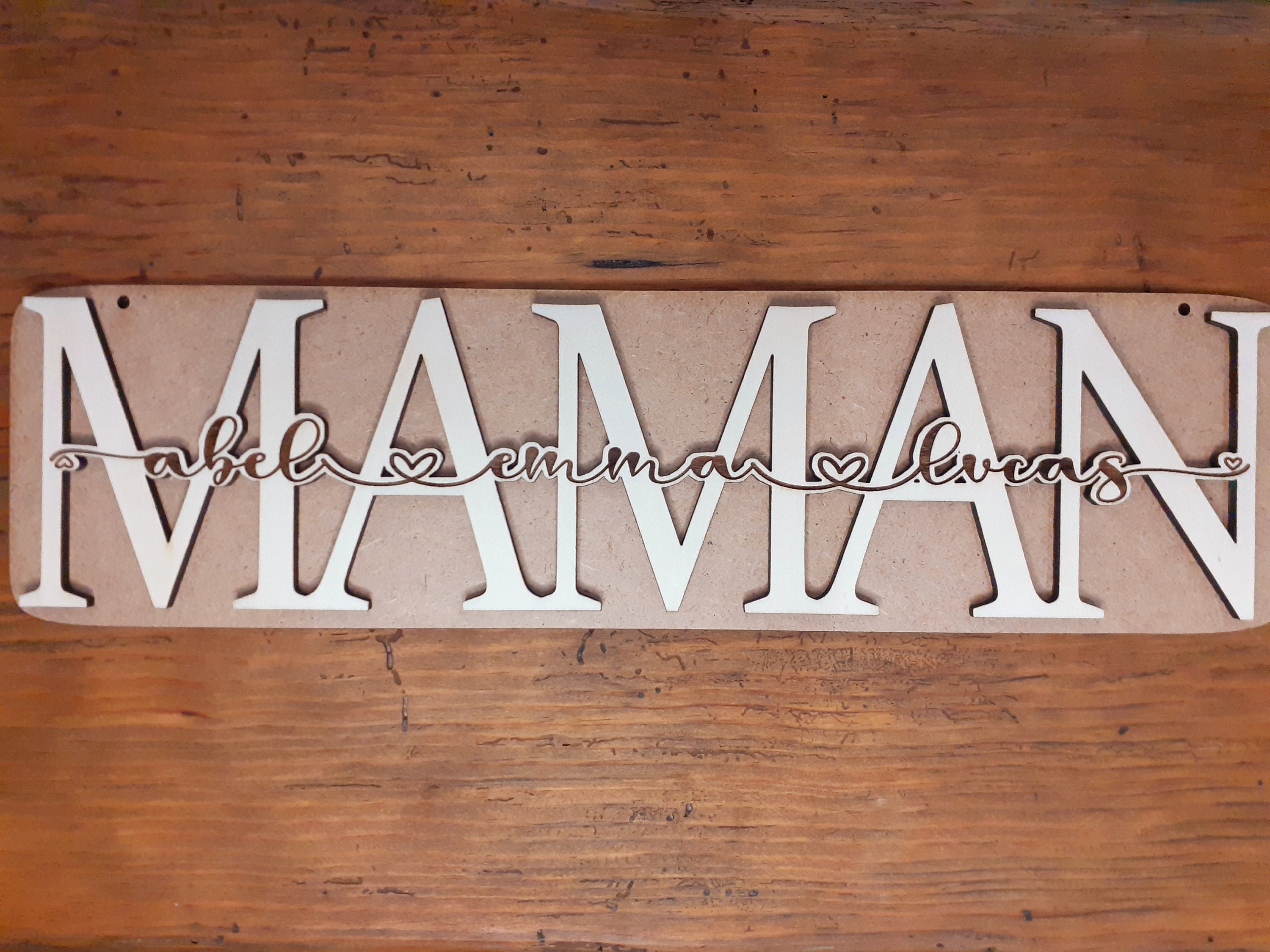 Panneau Cadre Maman, Fête Des Mères Personnalisée avec Prénoms, Mot en Bois Maman,