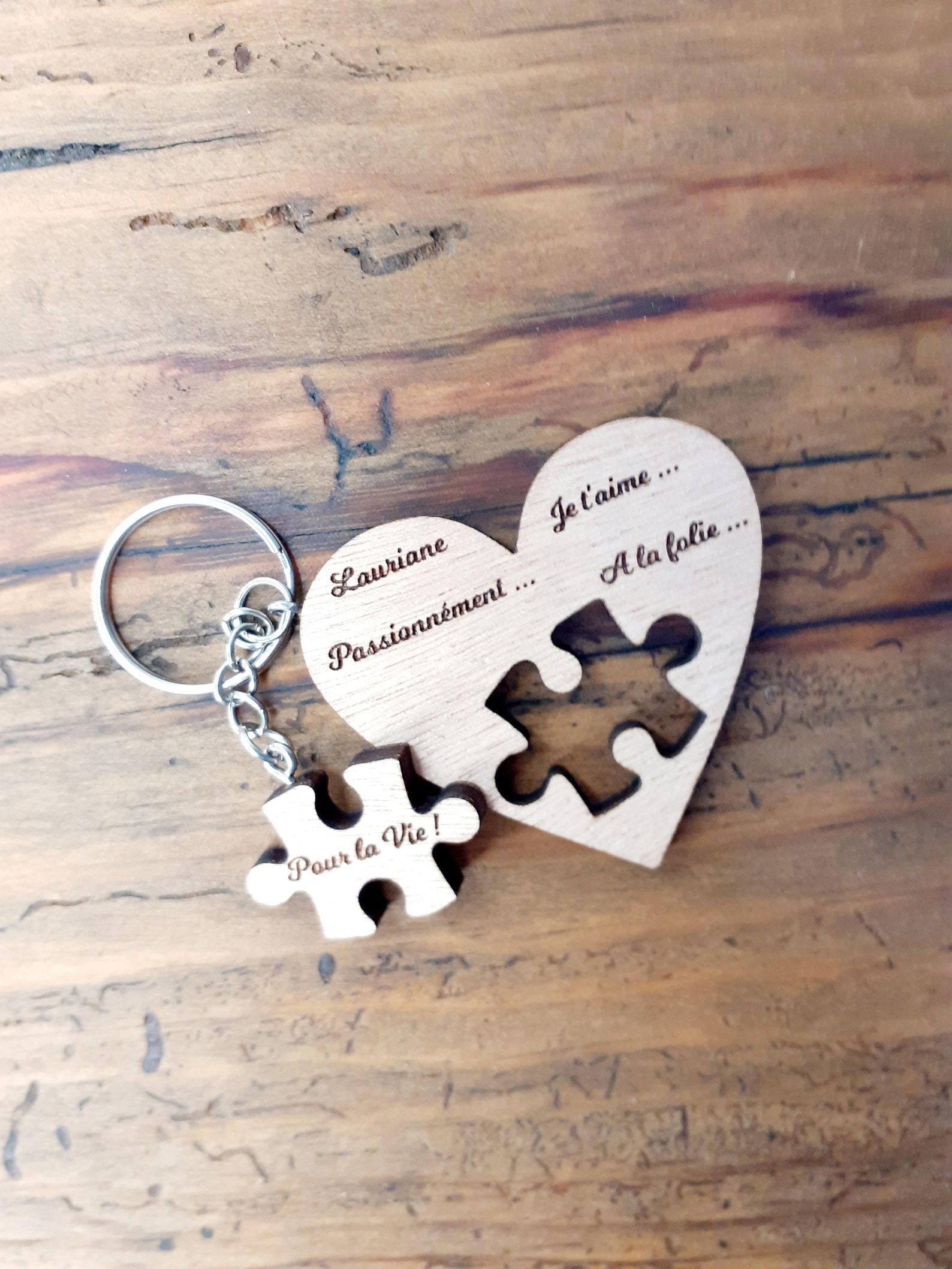 Key Ring Present Personalized Wooden Couple Key Ring, Puzzle Key Ring, Gift Man, Woman ...