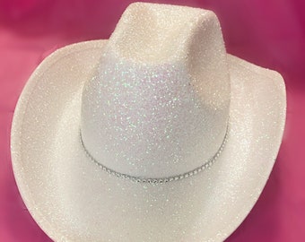 White Glitter Cowboy Hat with Rhinestone Band