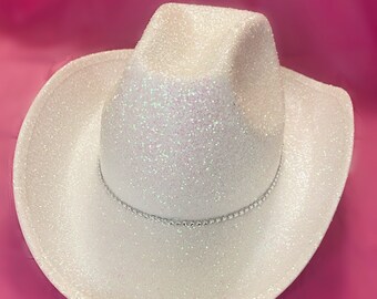 Witte glitter cowboyhoed met strass band