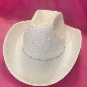 White Glitter Cowboy Hat with Rhinestone Band image 1
