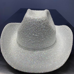 White Glitter Cowboy Hat with Rhinestone Band image 2