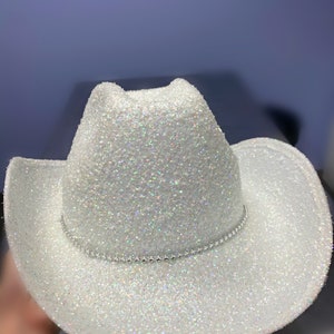 White Glitter Cowboy Hat with Rhinestone Band image 3