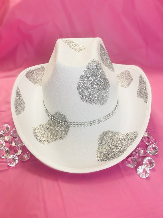 Silver Glitter Cowprint Cowboy Hat Etsy