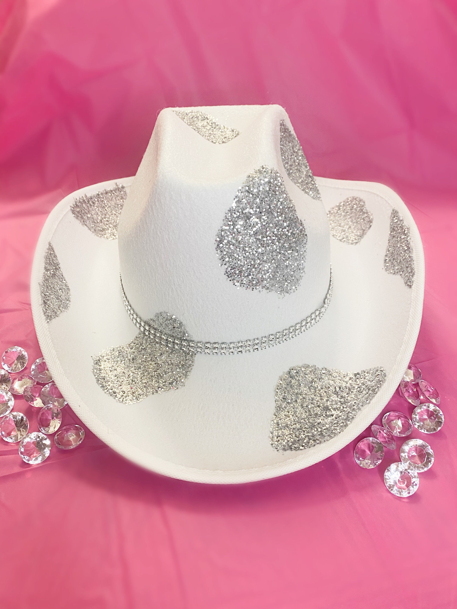 Silver Glitter Cowprint Cowboy Hat Etsy