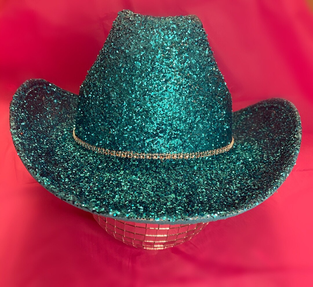 Turquoise Blue Glitter Cowboy Hat Etsy