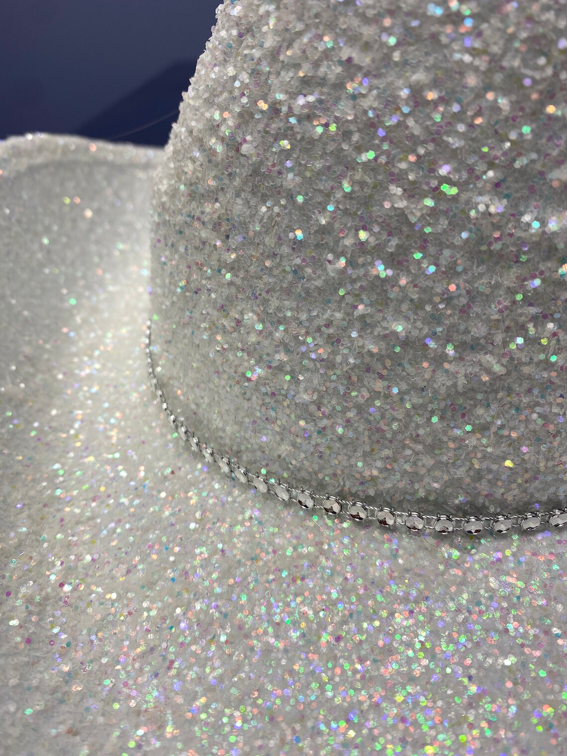 White Glitter Cowboy Hat With Rhinestone Band Etsy