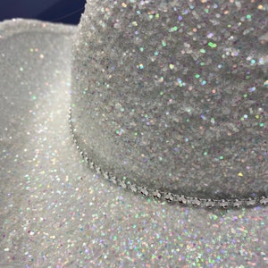 White Glitter Cowboy Hat with Rhinestone Band image 4