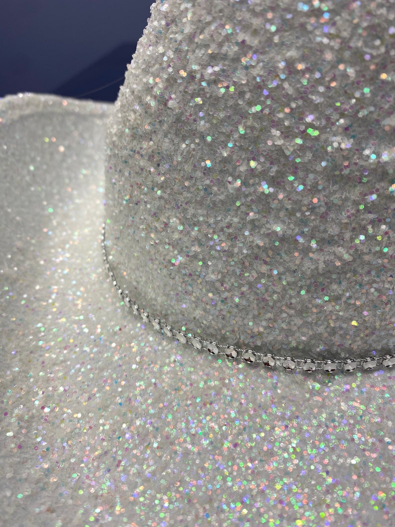 White Glitter Cowboy Hat with Rhinestone Band image 4