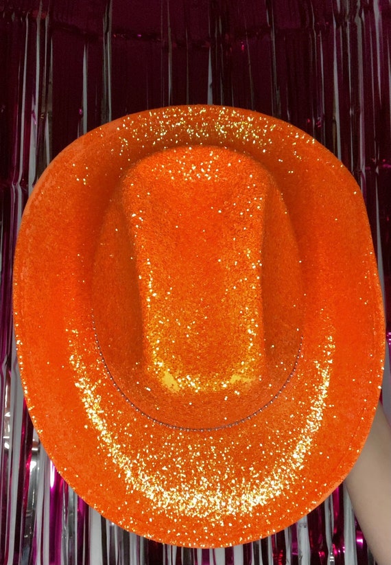 Neon Orange Glitter Cowboy Hat With 