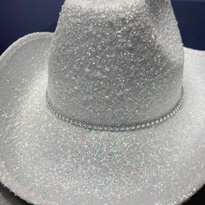 White Glitter Cowboy Hat with Rhinestone Band image 5