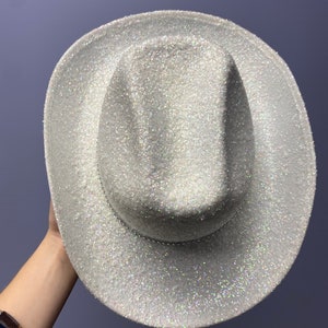 White Glitter Cowboy Hat with Rhinestone Band image 6