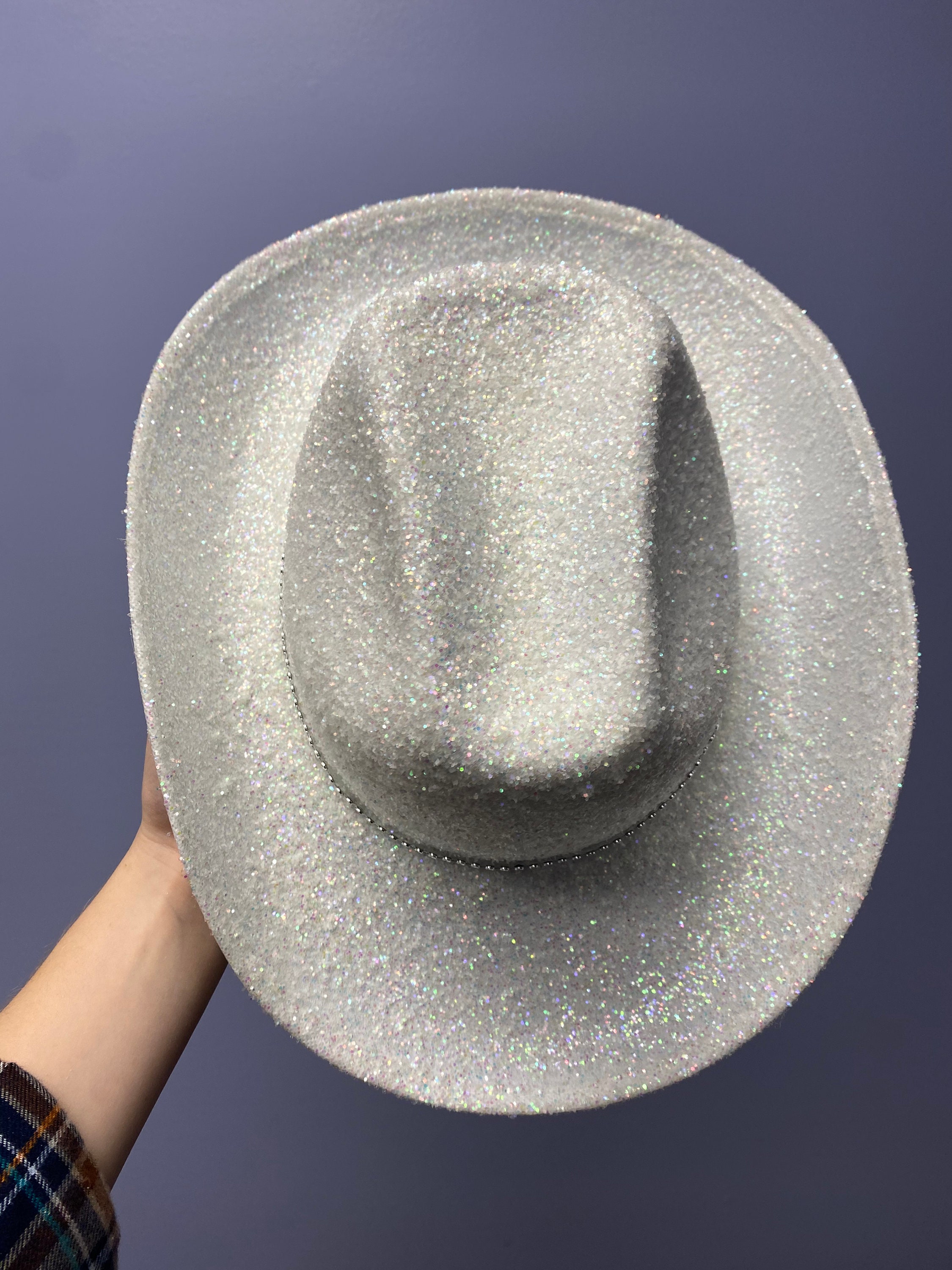 White Glitter Cowboy Hat With Rhinestone Band Etsy
