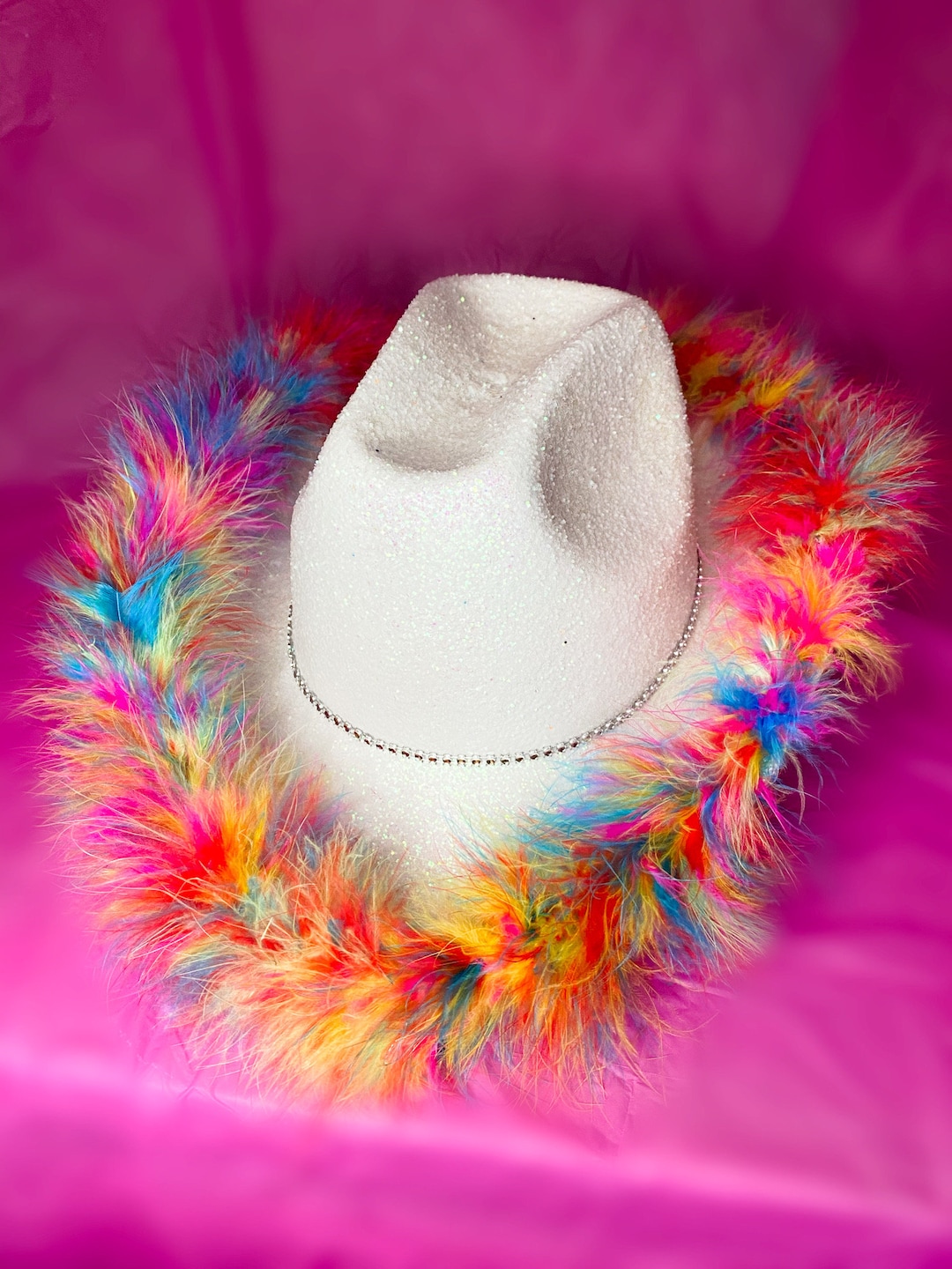 White Glitter Rainbow Cowboy Hat Etsy