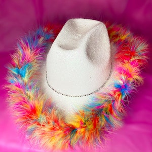 White Glitter Rainbow Cowboy Hat