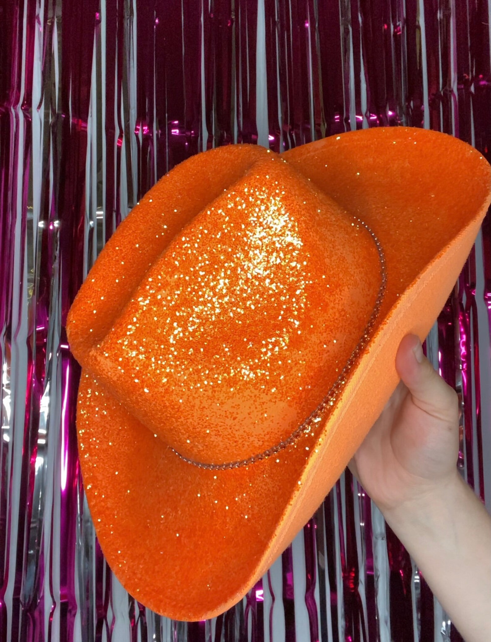 Neon Orange Glitter Cowboy Hat With Rhinestone Band Etsy