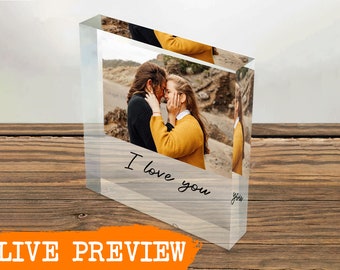 Personalised Acrylic Photo Clear Block Freestanding Gift Him / Her |  Couples  | Photo Plaque | Wedding Gift | Engagement present.