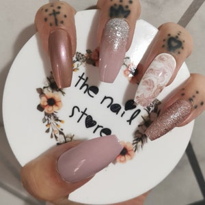 Hand Painted Rose Gold Marble False Nails - Various Sizes & Styles