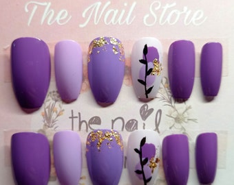 Purple Lilac Spring False Nails - Various Sizes & Styles