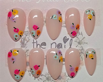 Spring Summer Floral Flowers Gel Polish Press On False Nails