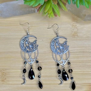 Moon crystal earrings, moon dangle earrings, celestial dangle earrings, witchy earrings, moon drop earrings,