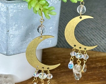 Bohemian moon earrings, celestial earrings, cosmic earrings, whimsigoth, earrings, celestial goddess earrings, witchy boho