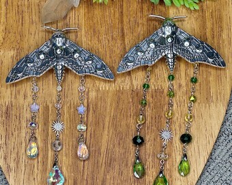 Luna moth hair clip, death moth hair clip, crystal hair clip,crystal barrette, witchy hair clip, witchy gift